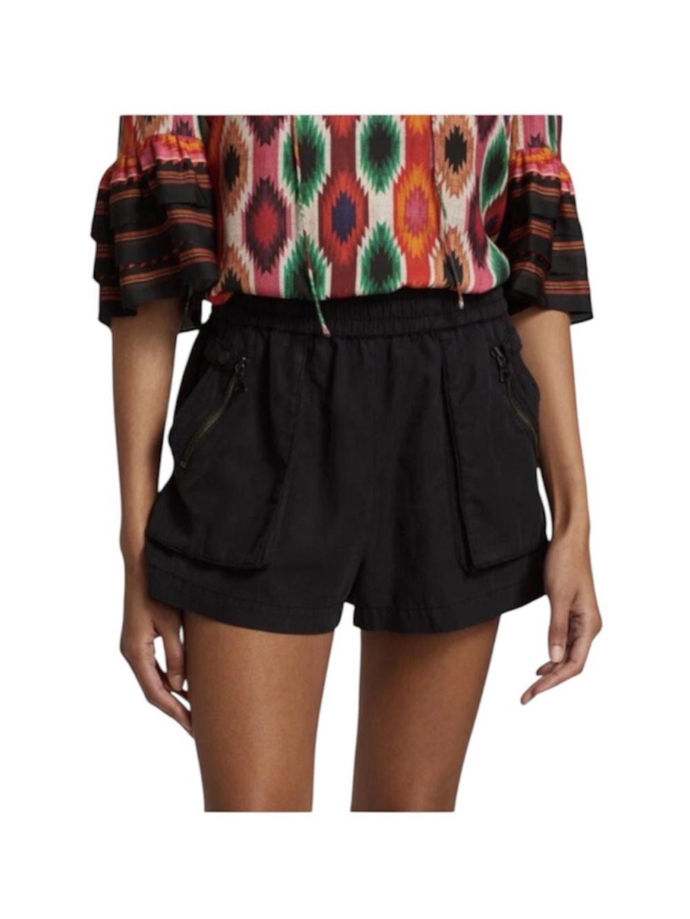 ALICE + OLIVIA Britney Patch-Pocket High Waist Black Shorts Size Small